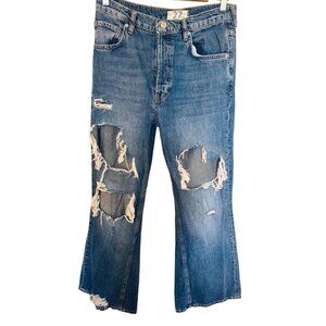 We The Free People Wide Leg Baggy Distressed Flare Jeans Sz 27 Boho Hippie 70s